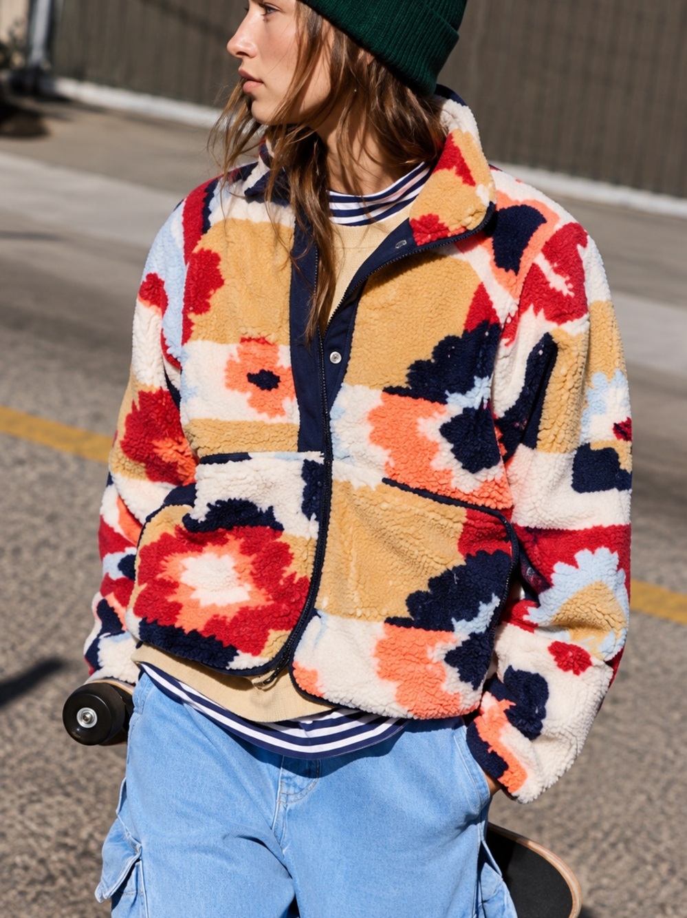 NWOT Free People | S | Oversized Coral Carpet Ski Fleece Jacket